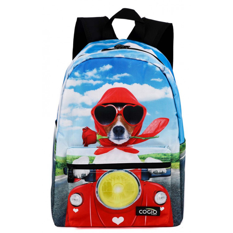 Školská taška Cogio Psík na motorke modro-červený 